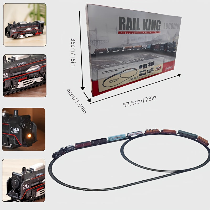 Electric Train Set for Kids - 19 Tracks 137.8 inch Expandable Layout, 10 Cars Electric Locomotive with Flashing Lights, Detachable Track | Classic Vintage Train Toy Gift for Boys Ages 3+ Christmas Birthday