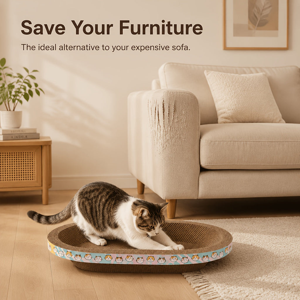 Large Oval Cat Scratcher with Spacious Sitting Area - Durable Scratch, Nap & Play Pad for Small Medium Large Cats & Multi-Cat Families, Satisfies Natural Scratching Instinct, Everyday Use, Pink