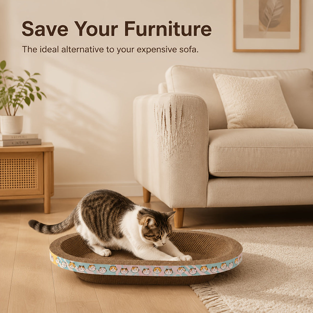 Large Oval Cat Scratcher with Spacious Sitting Area - Durable Scratch, Nap & Play Pad for Small Medium Large Cats & Multi-Cat Families, Satisfies Natural Scratching Instinct, Everyday Use, Pink