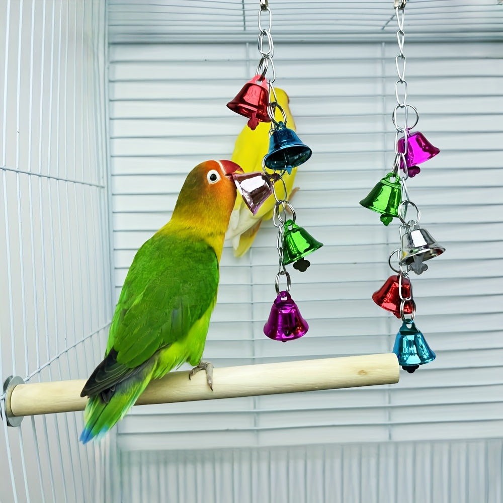 Parrot Bell Toy Hanging Swing Bird Cage Accessory Colorful Random Color Interactive Chew Toy for Cockatiels Budgies Parakeets Lovebirds Small Parrots – 1pc