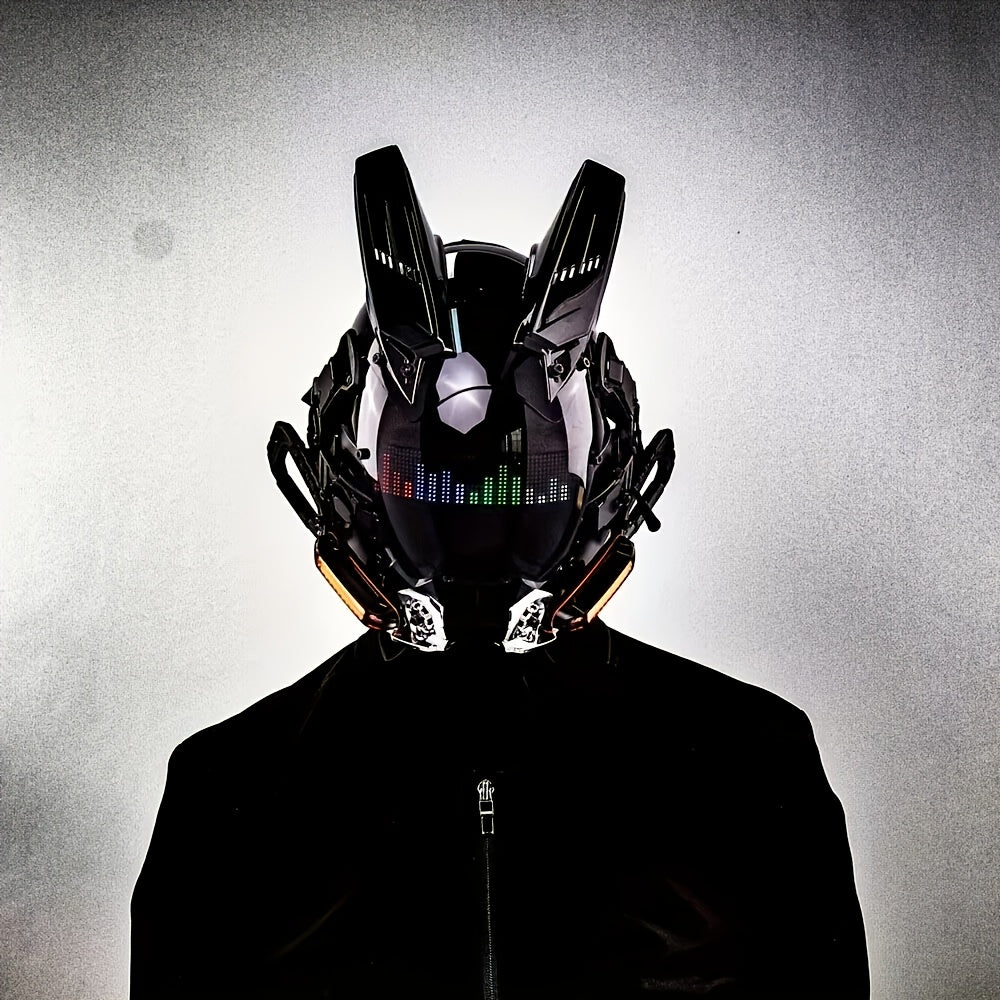 LED Cyberpunk Mask Wireless Control Light-Up Halloween Costume Mask – Rave Party Mask, Bar Club Stage Props, Role-Playing Photo Prop, Futuristic Sci-Fi Face Mask for Adults, Black Mask with LED Lights