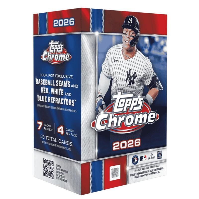 2026 Topps Chrome Baseball Blaster Box - 28 Trading Cards, 7 Packs, Exclusive Baseball Seams & Red White Blue Refractors, Lightboard Logo Variations, 6 Toploaders & StreetCards Magnet