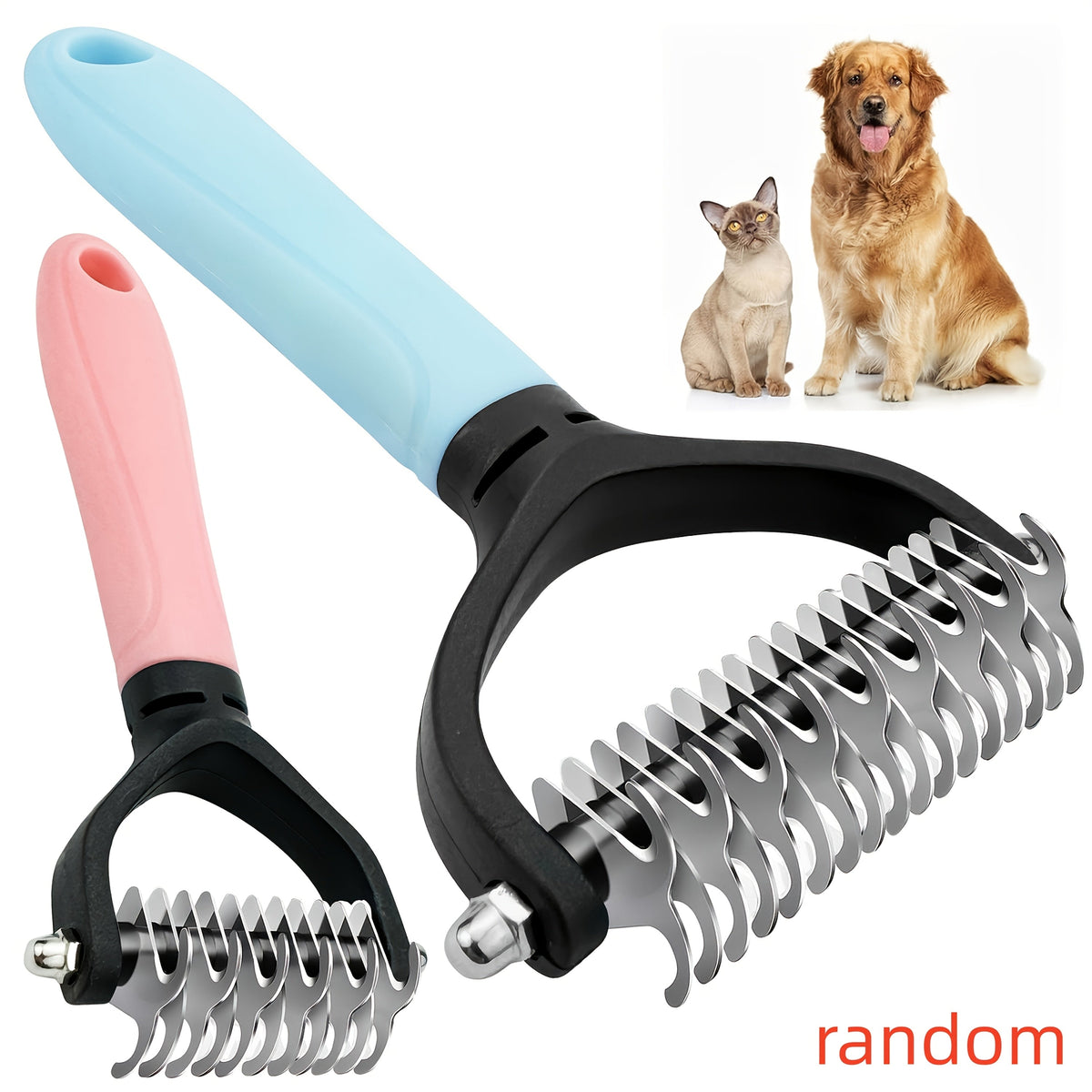 2-Pack Stainless Steel Pet Dematting Comb – Double-Sided Pin Grooming Tool for Cats & Dogs, High-Efficiency Detangler Brush Removes Knots, Tangles & Loose Hair