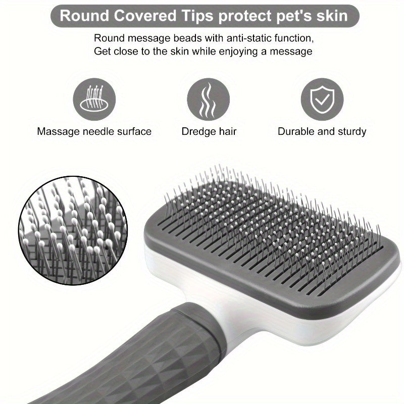Self-Cleaning Pet Grooming Brush – Skin-Friendly Deshedding Massage Tool for Long & Short Haired Cats and Dogs – Easy Disassemble One-Click Clean Slicker Brush for Shedding Fur Removal