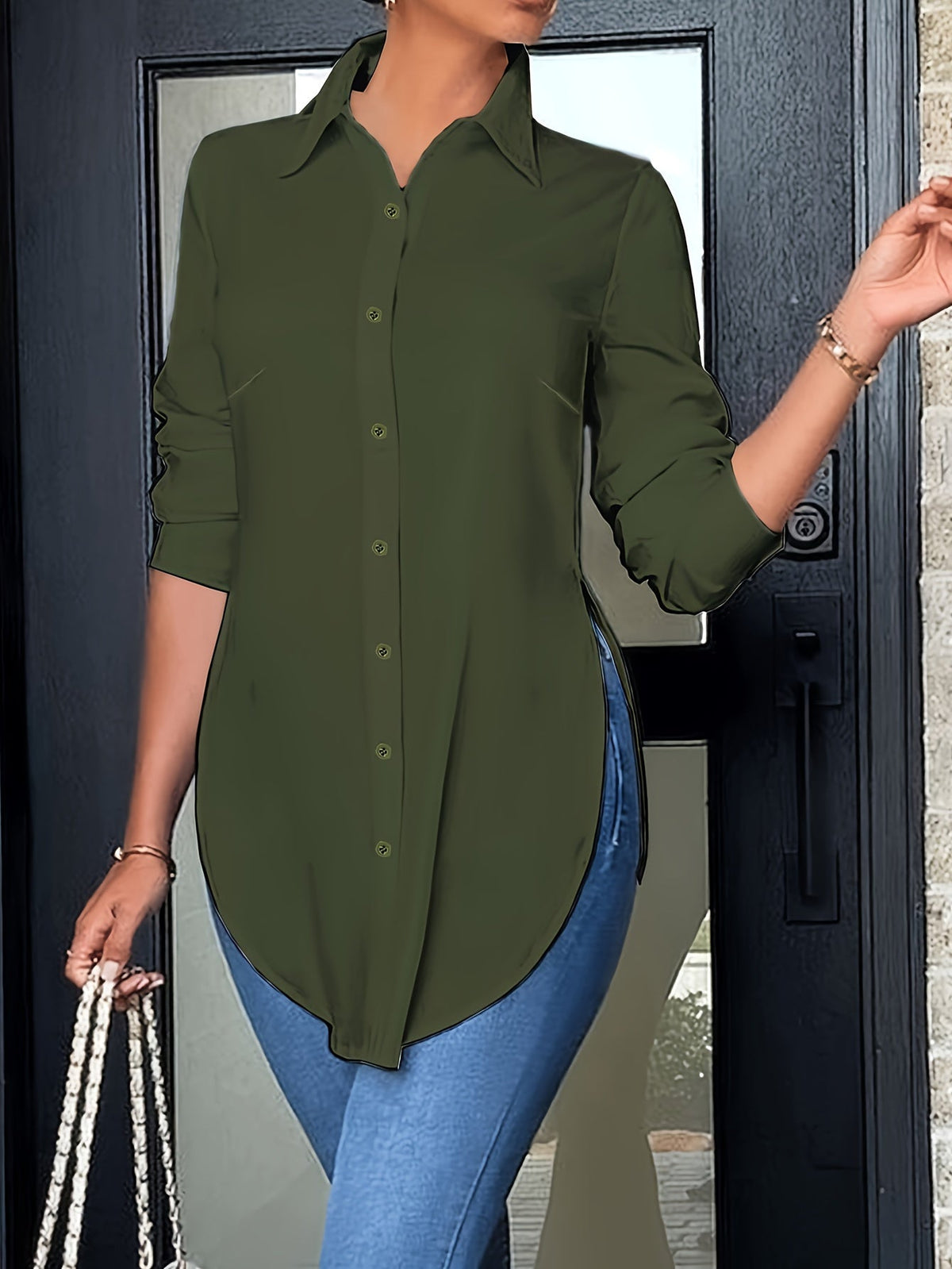 Women's Elegant Long Sleeve Button-Front Blouse | Non-See-Through Office Shirt with Side Slit | All-Season Professional Casual Top | Easy-Care Ladies Work Blouse | XS-XXL Multi-Color