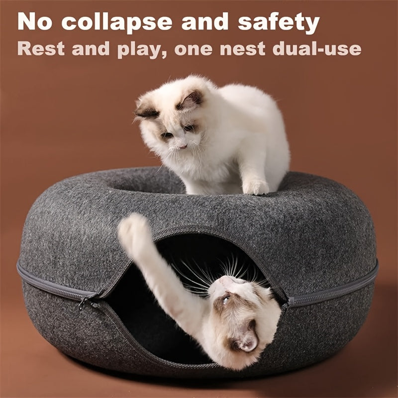 Cat Tunnel Bed Doughnut Cat Cave with Hairball Toys - Indoor Cat Hideout Nest Hole Year-Round - Cozy Donut Cat Sleeping Bed Tunnel for Cats Kittens - Available in 20 & 24 Inch Dark Gray Light Gray