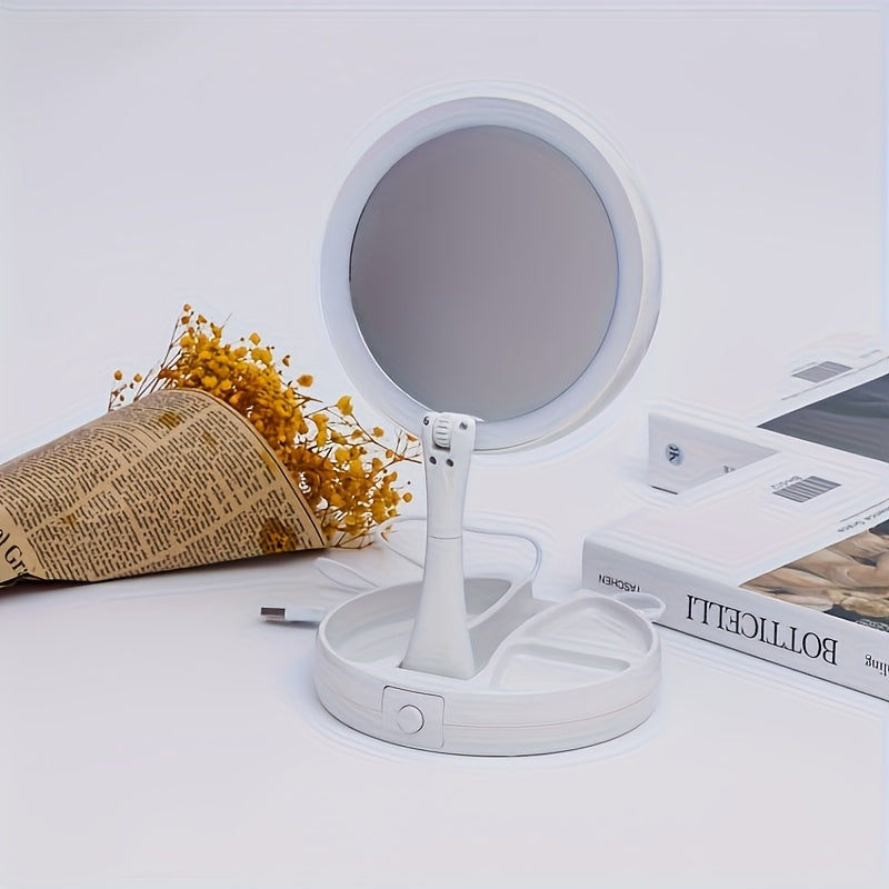 LED Makeup Mirror with 10X Magnification – Double Sided Lighted Vanity Mirror, Bright LED, USB & Battery Powered, Travel-Friendly Table Mirror for Bathroom, Bedroom & Dressing Table
