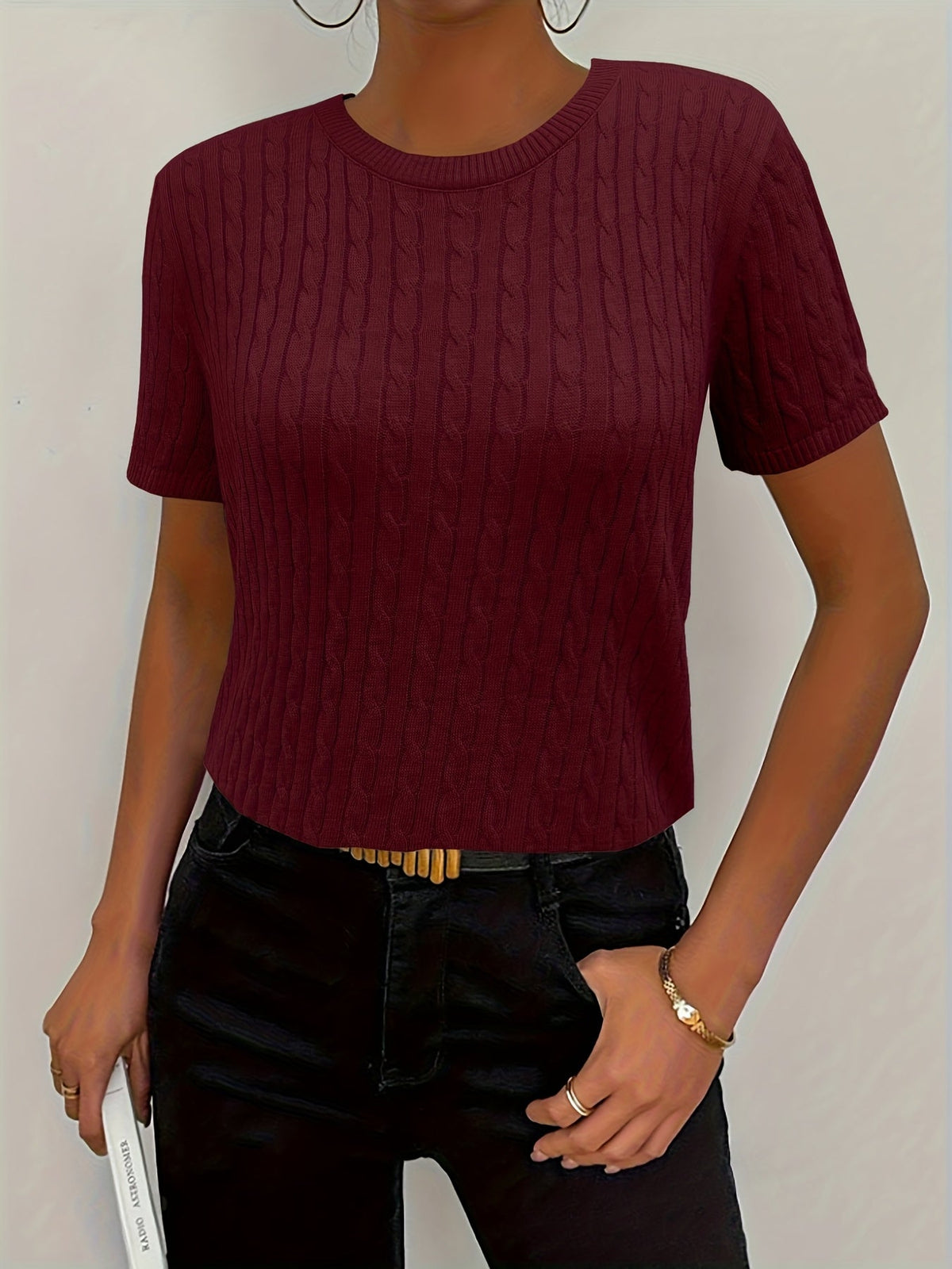 Women's Ribbed Knit Short Sleeve Pullover Top | Crew Neck Minimalist Casual Summer T-Shirt Versatile Stretch Comfort