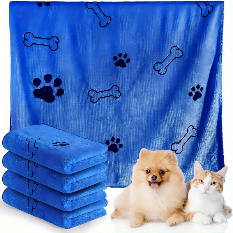 Microfiber Dog Towel with Paw Print - Quick-Dry Super Absorbent Pet Bath Towel 13.5x29.5 Inch, Soft Durable Dog Drying Towel for Bathing & Grooming, Available in 1 or 3 Pack