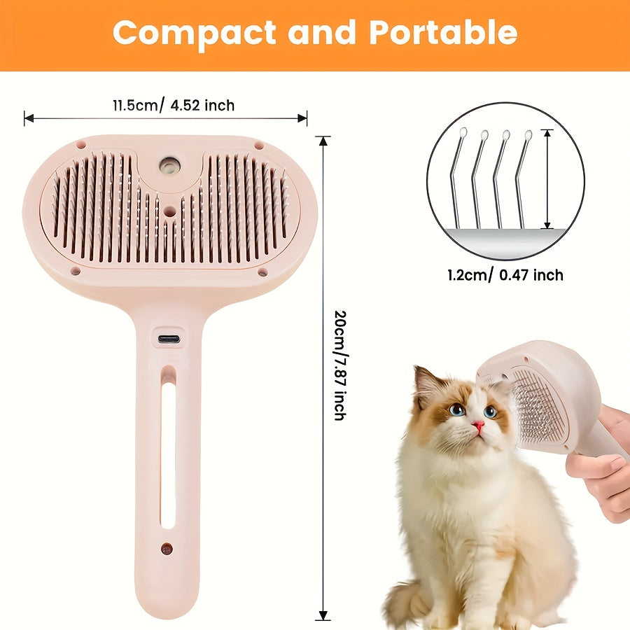 3-in-1 Automatic Steam Pet Grooming Brush – Anti-Shedding Hair Remover with Stainless Bristles for Long & Short Haired Dogs and Cats, Low-Voltage Safe Deshedding Tool