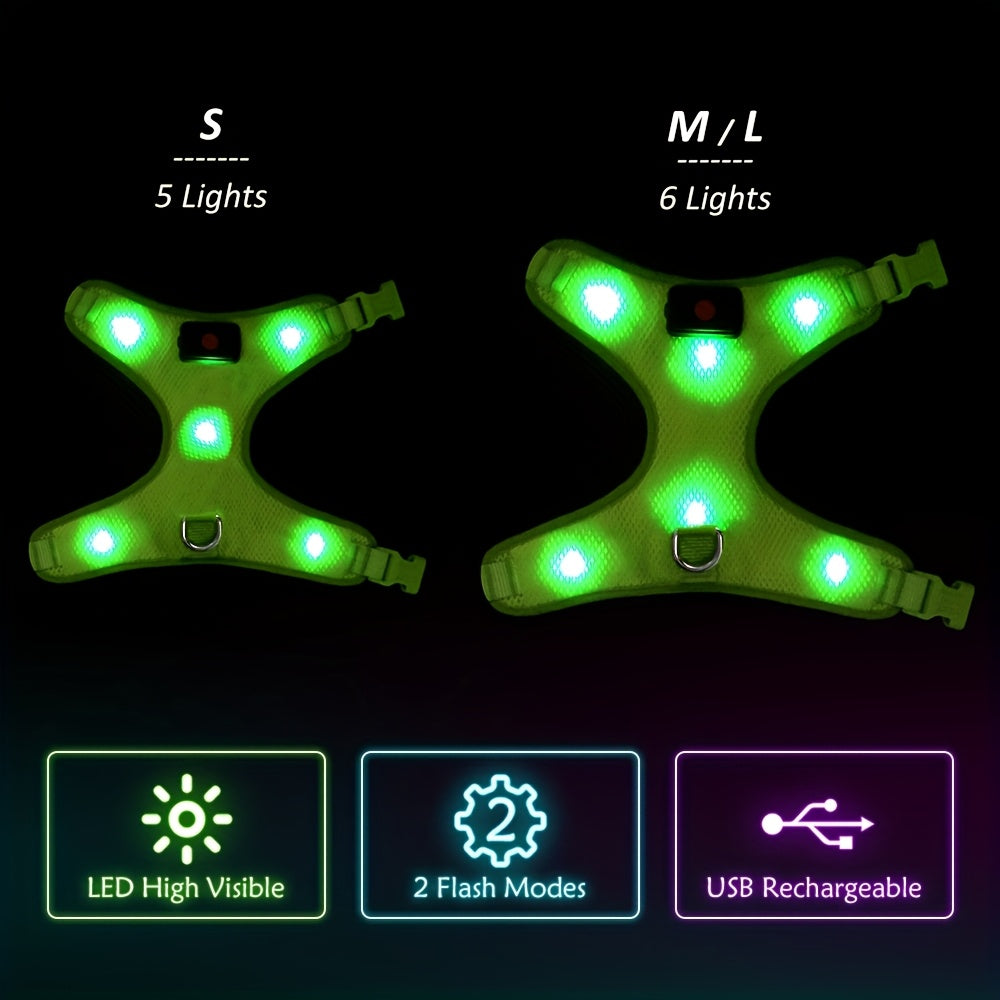 LED Light Up Dog Harness No Pull - Rechargeable Washable Glowing Dog Vest Harness with Detachable Battery for Safe Night Walking and Camping, 4 Colors & Sizes S M L for Small Medium Large Dogs