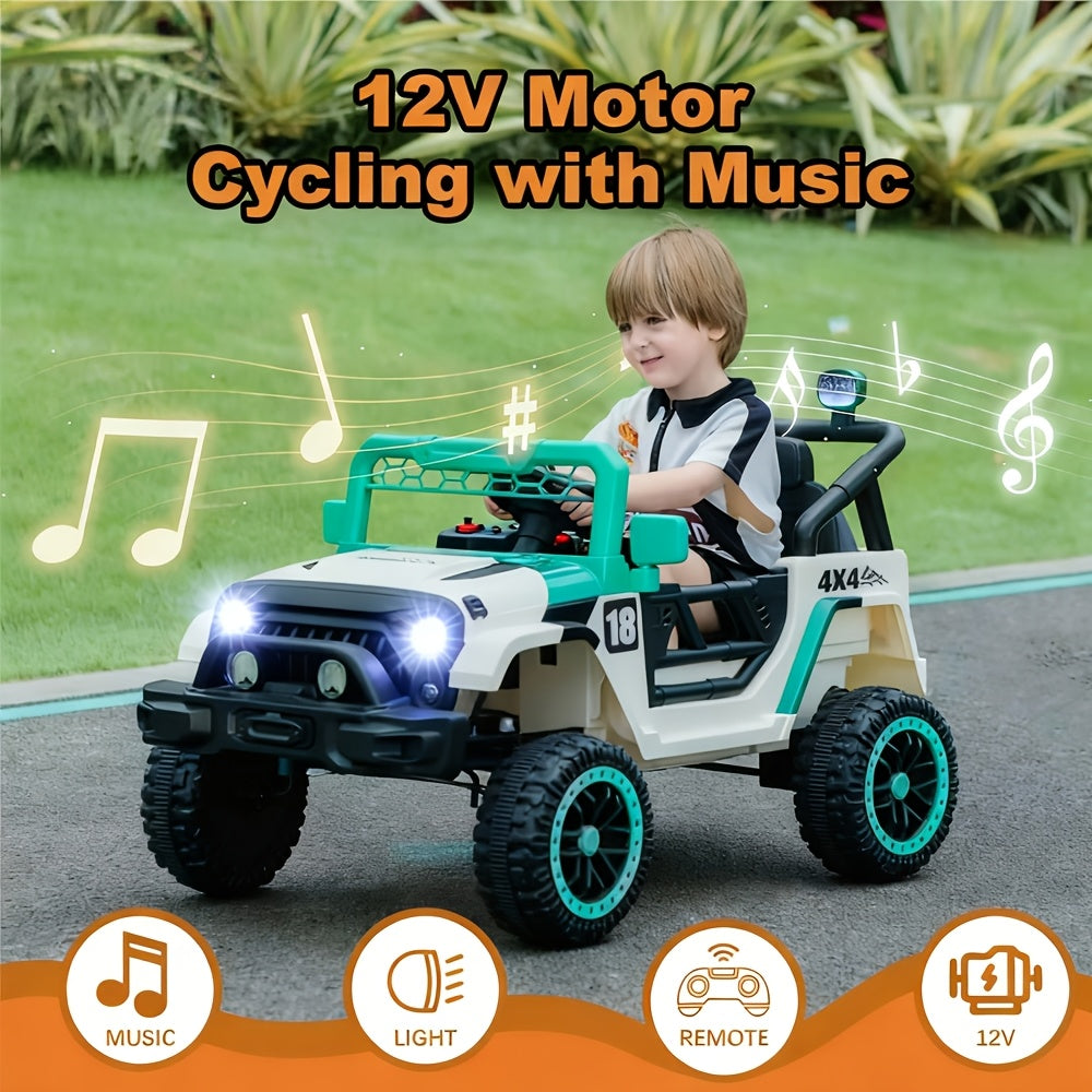 12V Kids Ride-On Car with Parent Remote Control – Battery Powered Electric Vehicle with Spring Suspension, LED Lights, Music Player, Seat Belt, for Boys & Girls Ages 3-8