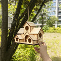 Rustic Wooden Birdhouse for Outdoor Garden - Villa-Style Multi-Level Multi-Compartment Hanging Bird Feeder & Nesting House - DIY Paintable Yard Decor to Attract Wild Birds - Primary/Wood Color
