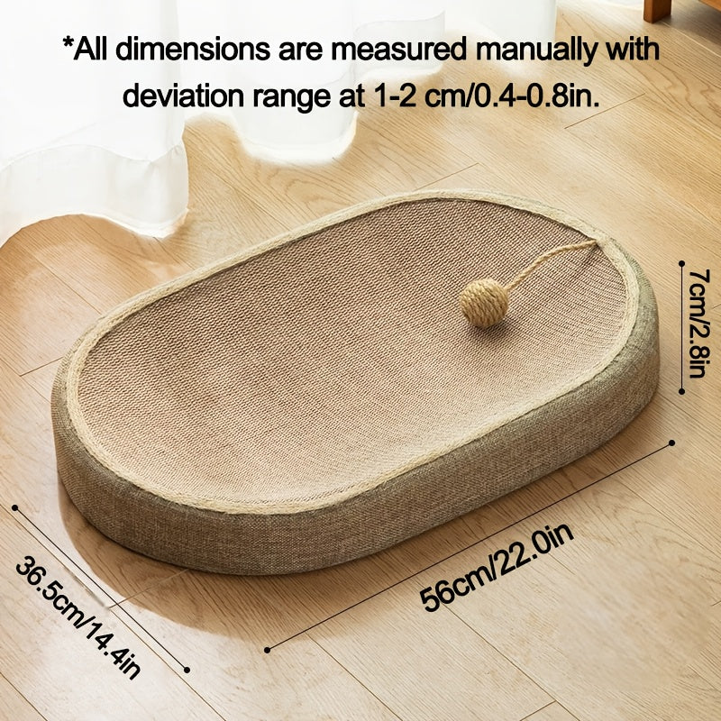 Large Oval Sisal Cat Scratching Board & Lounge Bed – 23.6 Inch Durable Scratch Pad with Sisal Toy Ball, No Assembly Needed, All-Season Cat Scratcher Mat for Indoor Cats to Play Sleep and Rest