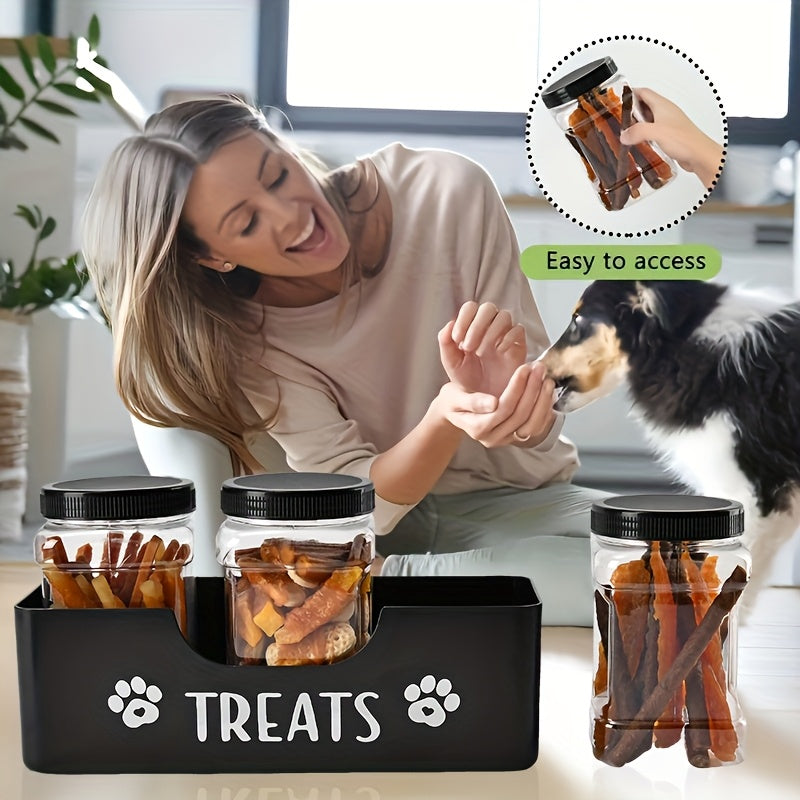 3-Piece Airtight Pet Treat Container Set – Farmhouse-Style Black Plastic Jars for Dog & Cat Food Storage, Durable Countertop Treat Organizer, No Electricity Required
