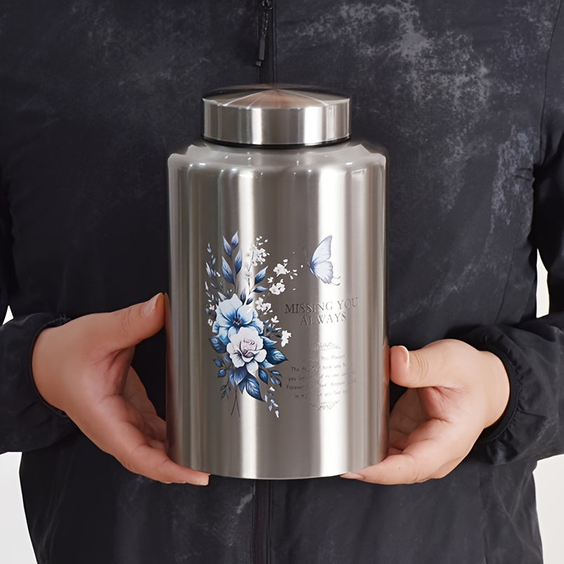 Large Cremation Urn for Human Ashes – Butterfly Decorative Funeral Burial Urn for Women & Men, Adult Full Size Memorial Keepsake Urn, Steel Color