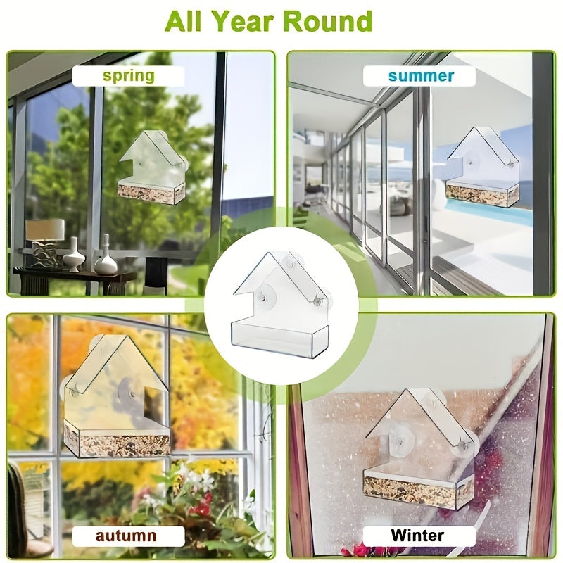 Acrylic Transparent Wall Mounted Bird Feeder Suction Cup Adsorption Window Bird Feeder for Wild Birds Hummingbirds – Clear View Outdoor Bird Watching Feeding Station