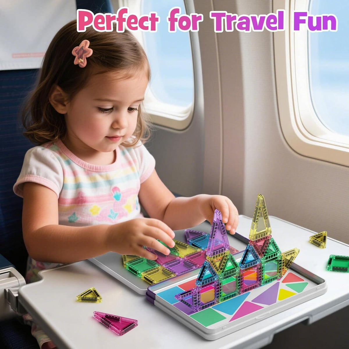 Mini Magnetic Tiles Travel Set with Tin Box for Kids - Portable Magnetic Building Blocks Toy for Boys and Girls Ages 3+, STEM Creative Construction Kit, 26 or 32 Piece Set, Birthday & Christmas Gift