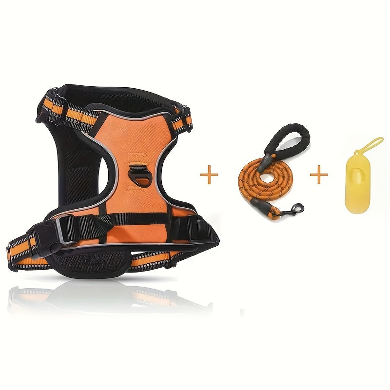 3pcs Anti-Escape Dog Harness Set with Leash & Poop Bag Dispenser – Adjustable No-Pull Chest Harness for Medium & Large Dogs – Complete Dog Walking Gear Set for Outdoor Adventures
