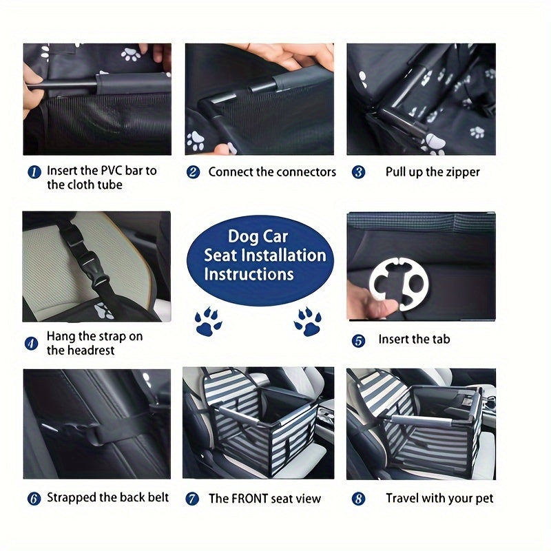 Dog Car Seat Safety Basket Cushion for Small & Medium Dogs - High-Quality Pet Booster Seat with Soft Cushion, Secure Car Dog Basket, 7 Colors: Brown, Gray, Grey, Crimson, Navy Blue, Blue, Stripe