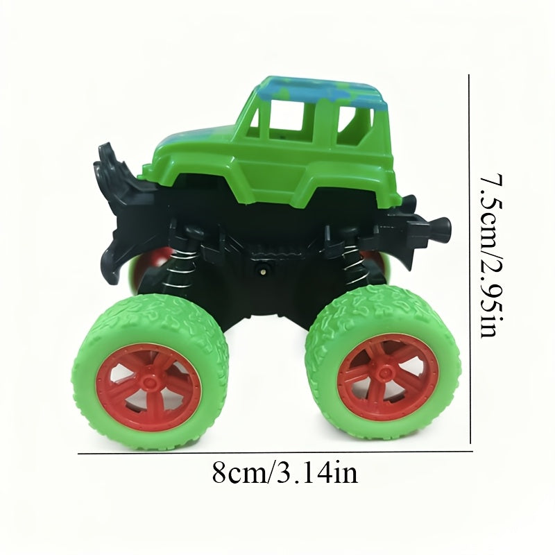 4pcs Friction-Powered Monster Trucks for Toddlers & Kids Ages 3+ - Push & Go Pull Back Inertia Cars with 360° Rotation, Double-Direction Drive, Durable Mini Vehicle Toy Set, Birthday Gift, Random Color