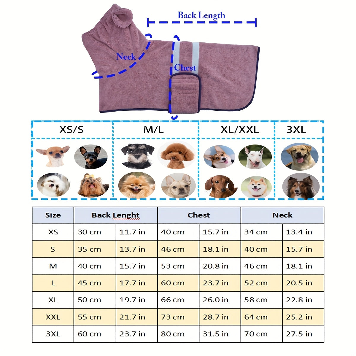 Hooded Dog Bathrobe Super Absorbent Quick-Dry Dog Robe with Hood Cozy Post-Bath Drying Coat Dog Pajamas XS S M L XL XXL 3XL 6 Colors Deep Blue Pink Green Light Blue Orange Grey