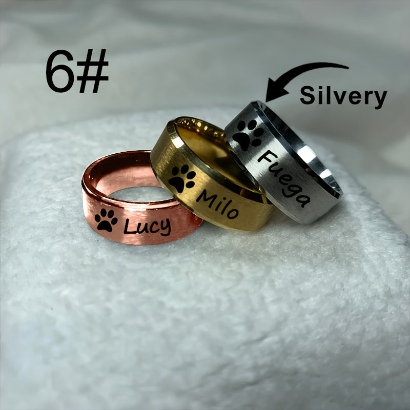 Custom Engraved Pet Memorial Ring 8mm – Personalized Name & Message Stainless Steel Ring for Dog & Cat Lovers, Unisex Keepsake Gift for Birthday Anniversary Christmas, Silver & Rose Gold