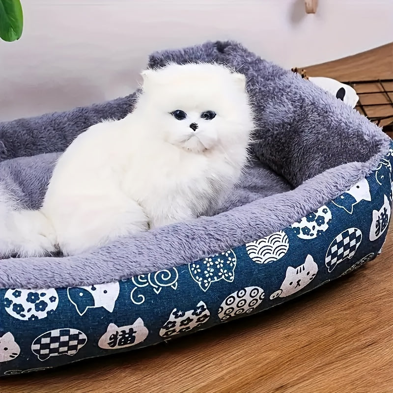 Ultra-Soft Pet Mattress & Couch Cushion – Cozy Warm Indoor Dog Cat Bed Mat in Blue Design, Easy-Clean Durable Fabric, 3 Sizes M/L/XL for Cats Dogs & Small Pets