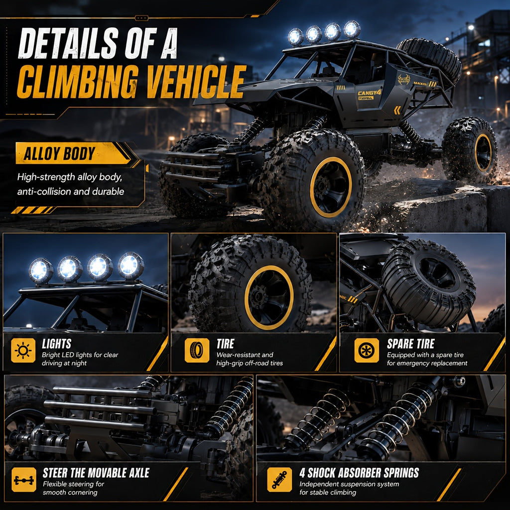 4DRC 1:12 Scale Remote Control Truck 2.4GHz Off-Road RC Car for Kids Adults – Alloy Body, LED Lights, 7.4V Rechargeable Battery, Independent Shock Absorbers, All-Terrain Climbing Vehicle, Best Birthday Christmas Gift