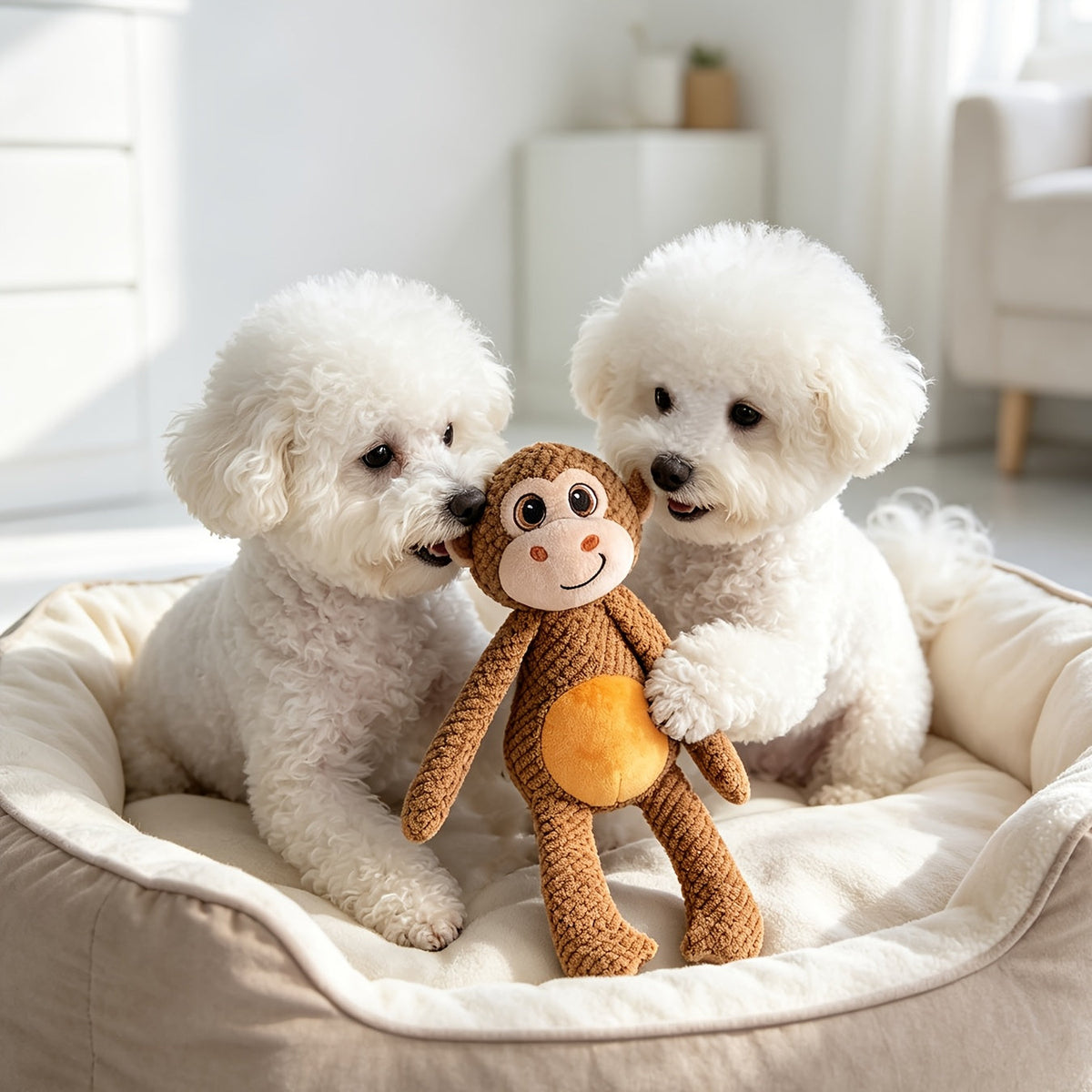 Extra Large Pet Squeaky Plush Toy for Dogs & Cats – Double-Layer Tear-Resistant Cartoon Monkey Interactive Chew Toy, Crinkle Stuffed Animal No Battery Required