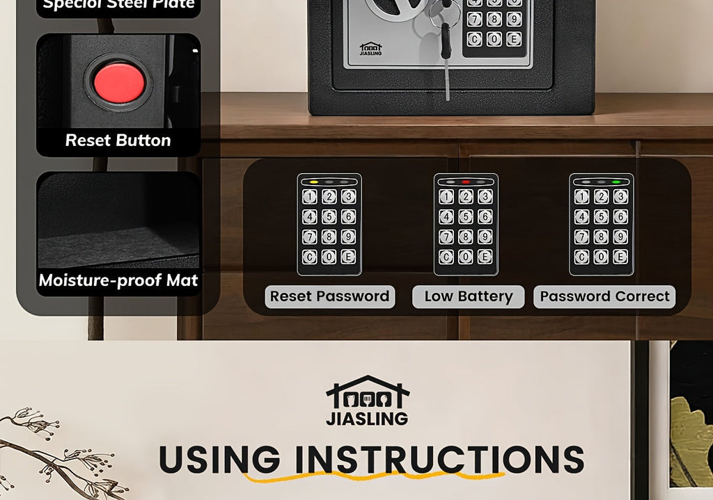 Fireproof Home Safe with Digital Keypad, Keys & Passcode Lock – Includes Fireproof Money Bag, Sensor Light & Adjustable Shelf for Home Office Business Money Valuables