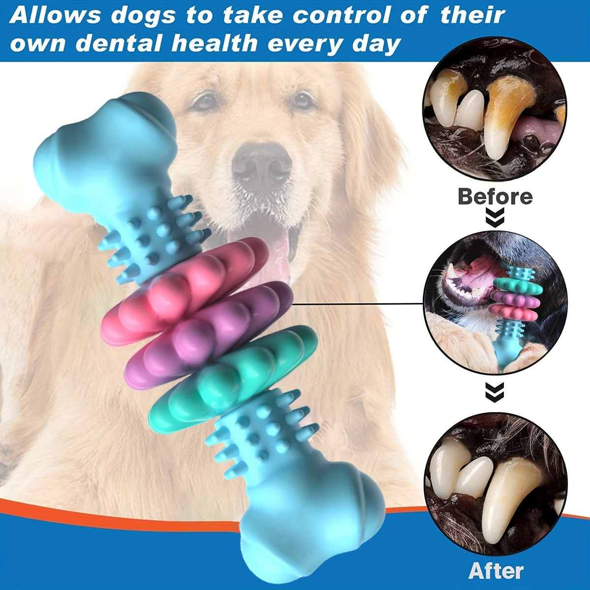 Dog Chew Bone Toy for Aggressive Chewers Durable Thermoplastic Rubber Teeth Cleaning Training Chew Toy for Small Medium Dogs Boredom Relief Geometric Pattern Random Color