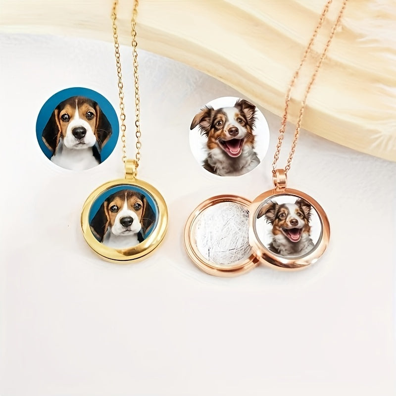 Custom Pet Fur Keepsake Necklace with Photo - Personalized Dog & Cat Hair or Teeth Memorial Storage Pendant, Unique Pet Loss Gift & Personalized Pet Jewelry (Silver, Rose Gold, or Black)