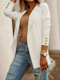 Women's Midi-Length Lapel Knit Jacket – Solid Color Long Sleeve Cuff 95% Polyester Micro-Stretch Casual Fashion Coat All-Season