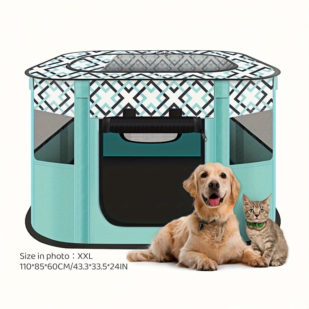 Foldable Pet Playpen with Storage Bag – Portable Indoor Outdoor Dog Cat Exercise Kennel & Puppy Kitten Playpen, 4 Sizes M/L/XL/XXL for Cats Dogs Rabbits, Travel & Camping Ready
