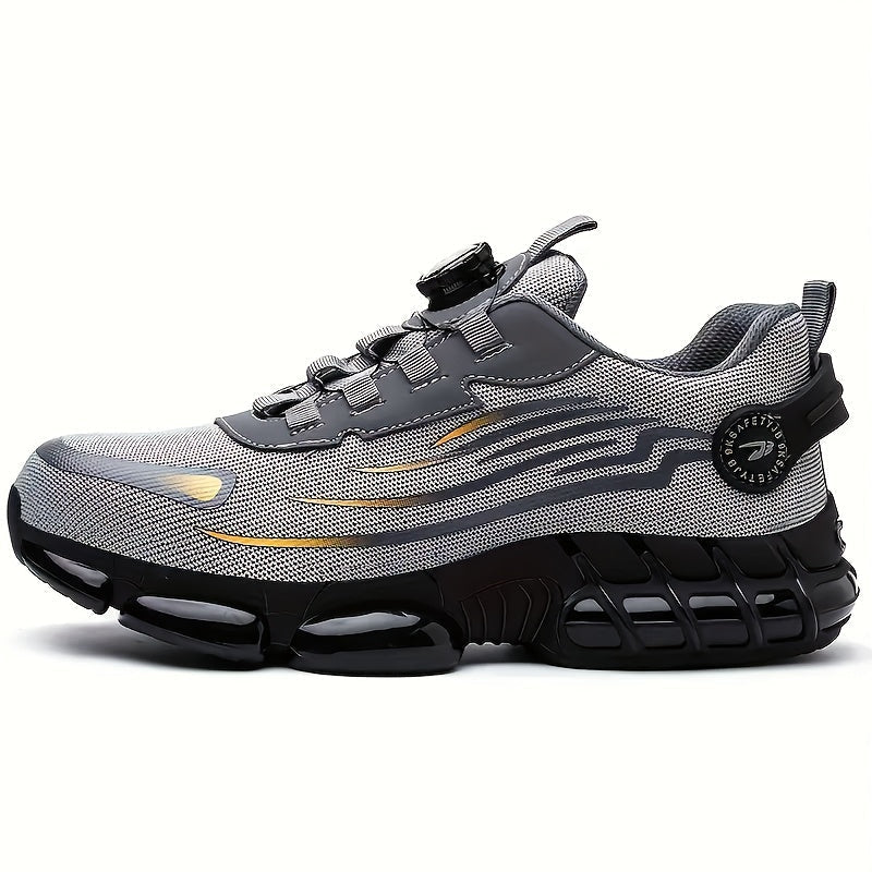 Men's Breathable Work Shoes - Durable Safety Shoes with Reflective Stripes, Lightweight Cushioned Sole for Industrial, Construction and Casual Wear, Available in Black and Grey, Sizes US 6 to 11