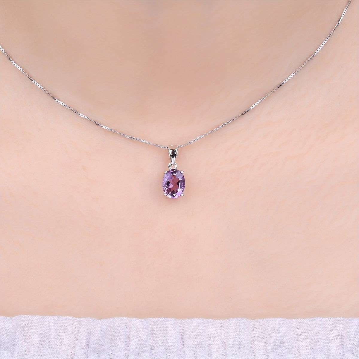 925 Sterling Silver Natural Gemstone Oval Cut Pendant Necklace for Women – Amethyst Citrine Garnet Peridot Topaz Multi-Faceted Fine Jewelry, Elegant Dating Daily Gift for Girls