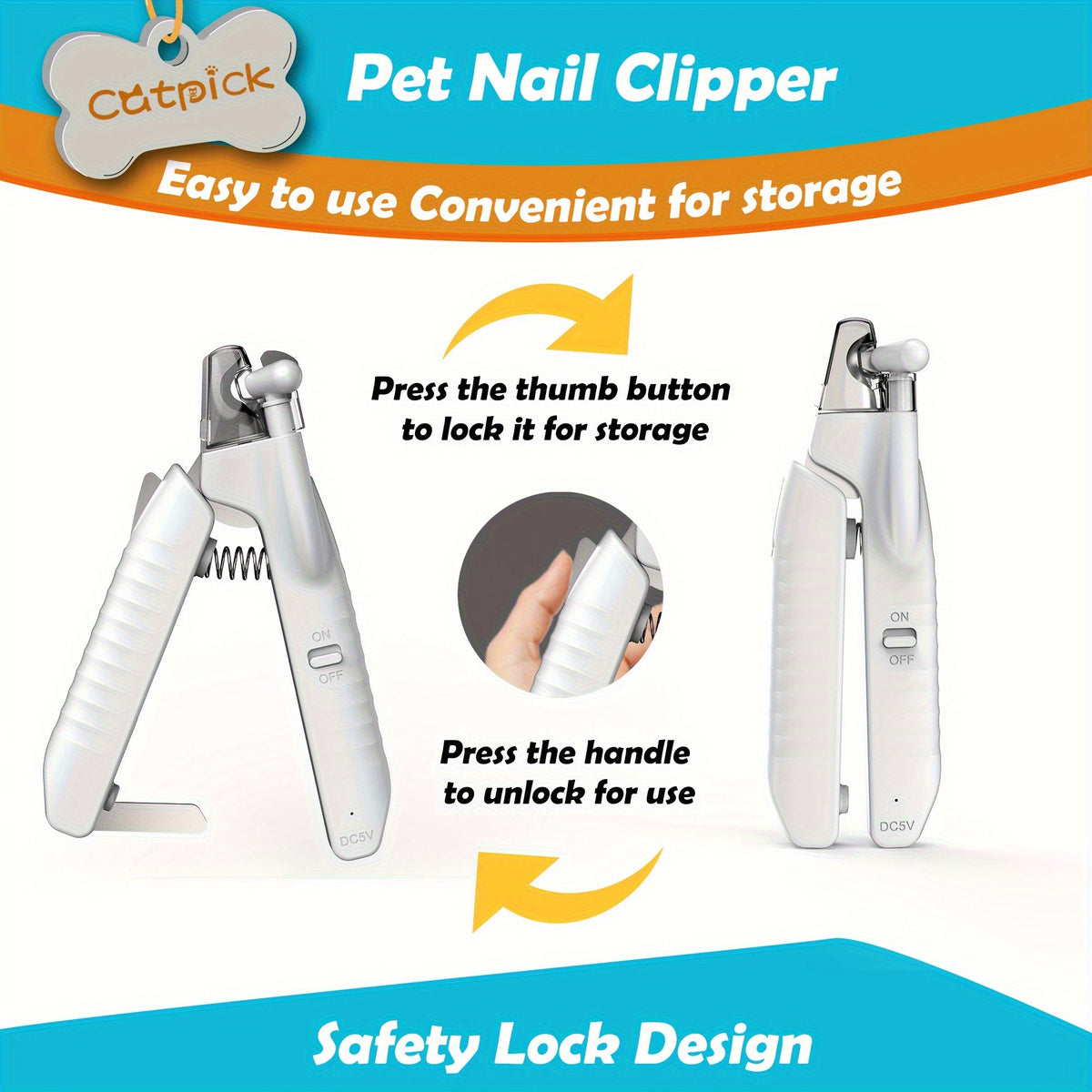 LED Light Dog Nail Clippers USB Rechargeable – Quick Sensor Blood Line Positioning, Hidden Nail File, Safety Lock, Stainless Steel Blades, Pet Nail Trimmer for Dogs & Cats