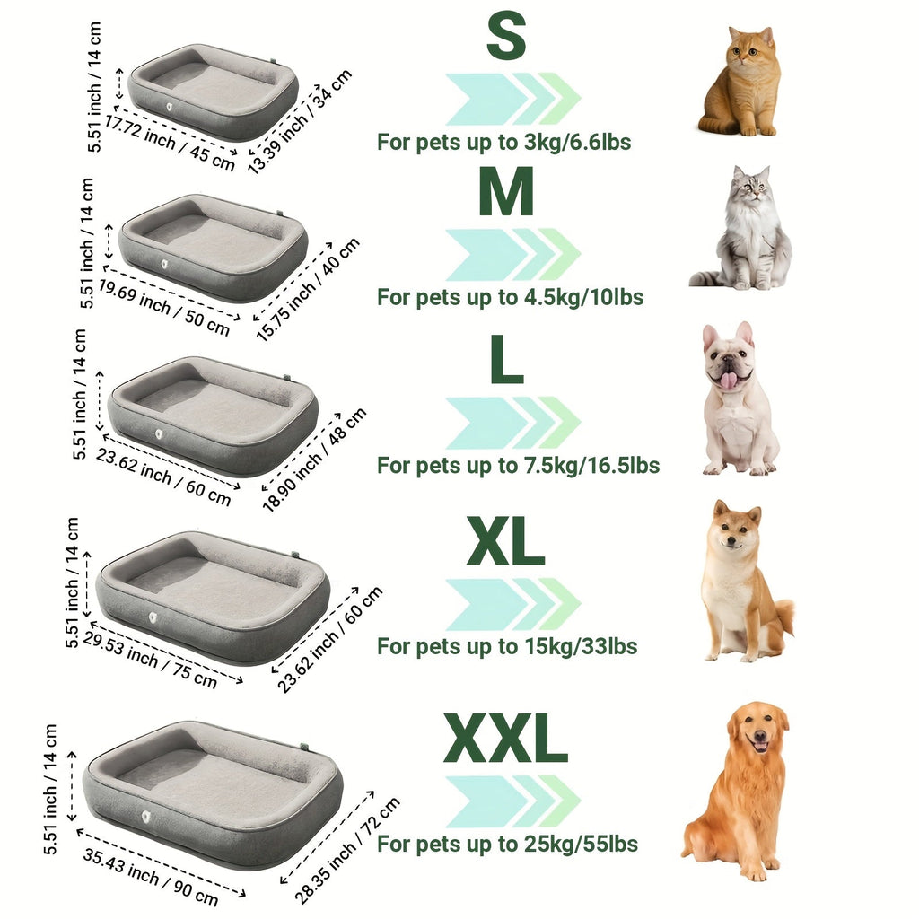 Orthopedic Dog Bed & Cat Bed All Season Comfort Pet Mattress Moisture-Wicking Surface Anti-Slip Bottom Washable Cover Fits Small Medium Large Dogs Cats S M L XL XXL Sizes Available