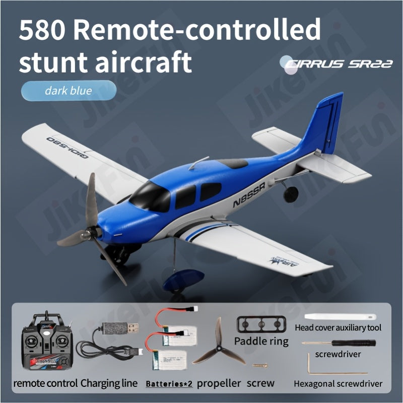 RC Airplane for Adults Kids QIDI-580 SR22 4-Channel Remote Control Plane Brushless Motor 28-30 Min Flight Time Auto-Balance Roll Yaw Light Show Green Blue Beginner Friendly Outdoor Toy Gift