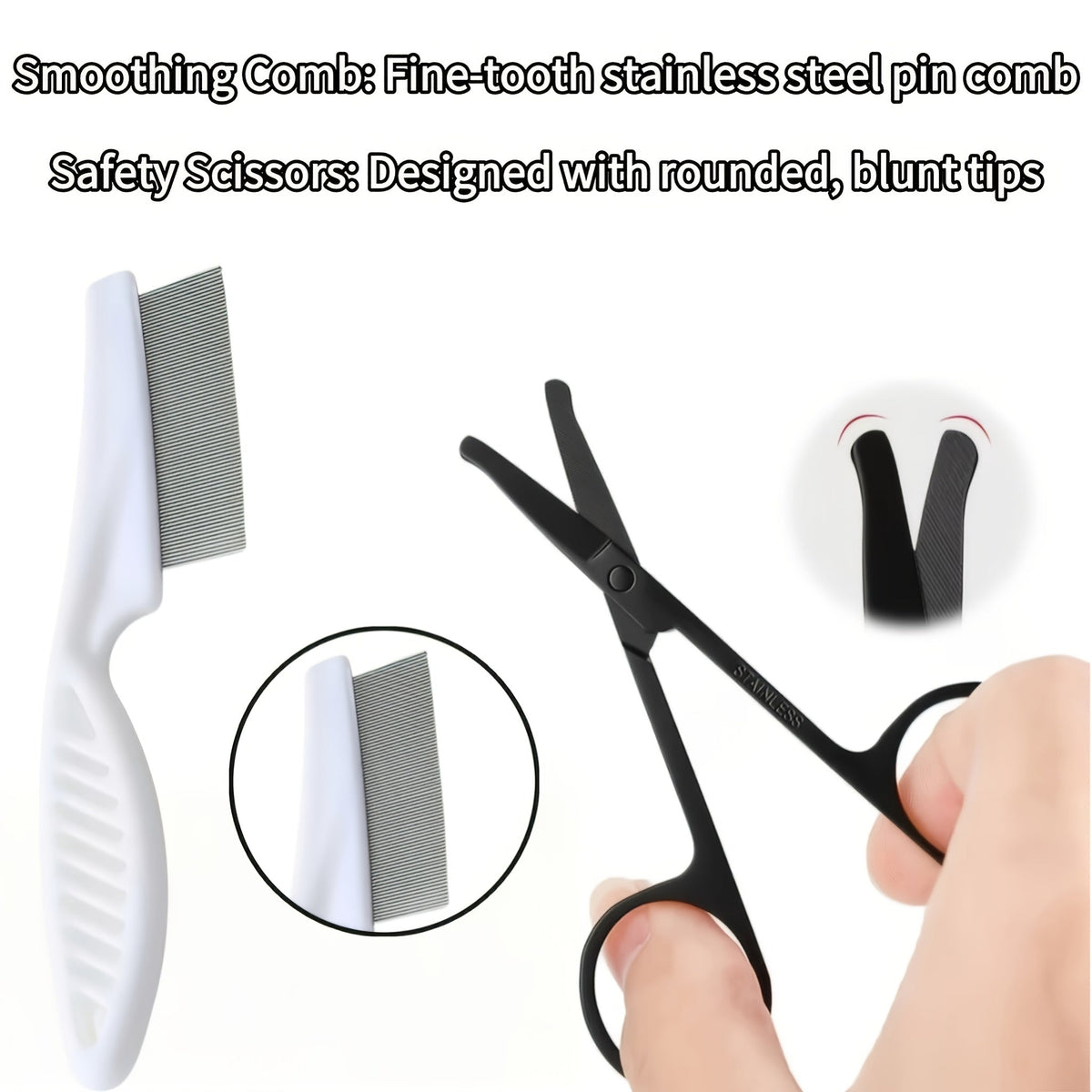 Pet Grooming Kit with Safety Scissors and Face Towel - 2-Piece Rounded-Tip Grooming Set for Cats and Dogs, Removes Tear Stains and Fur Knots, Safe Eye Area Trimming Tool for Pet Care