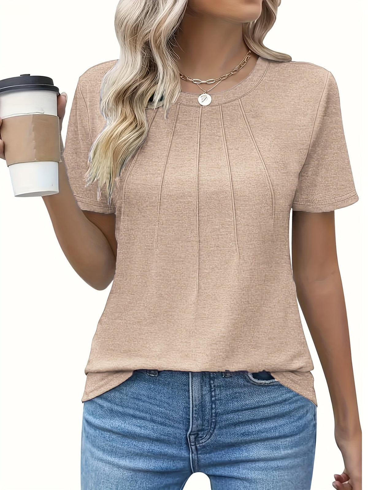 Women's Solid Color Round Neck Short Sleeve T-Shirt Casual Loose Relaxed Fit Micro Stretch Lightweight Summer Top Machine Washable S M L XL XXL