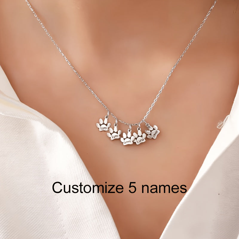 Custom Engraved Dog Paw Print Necklace – 1 to 5 Paws Pet Memorial Jewelry Gift for Her, Elegant Pet Lover Keepsake for Valentine’s Day, Christmas & All Seasons