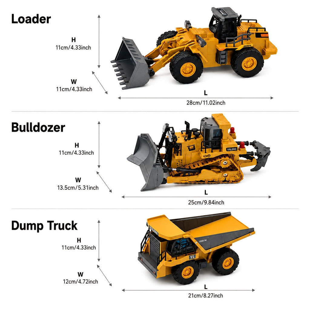 2.4G RC Engineering Vehicle Set - Remote Control Excavator Dump Truck Bulldozer Construction Toys, 13-Channel High-Tech Alloy Plastic Build Kit, 3-in-1 or 2-in-1 Options | Best Gift for Boys Kids Adults