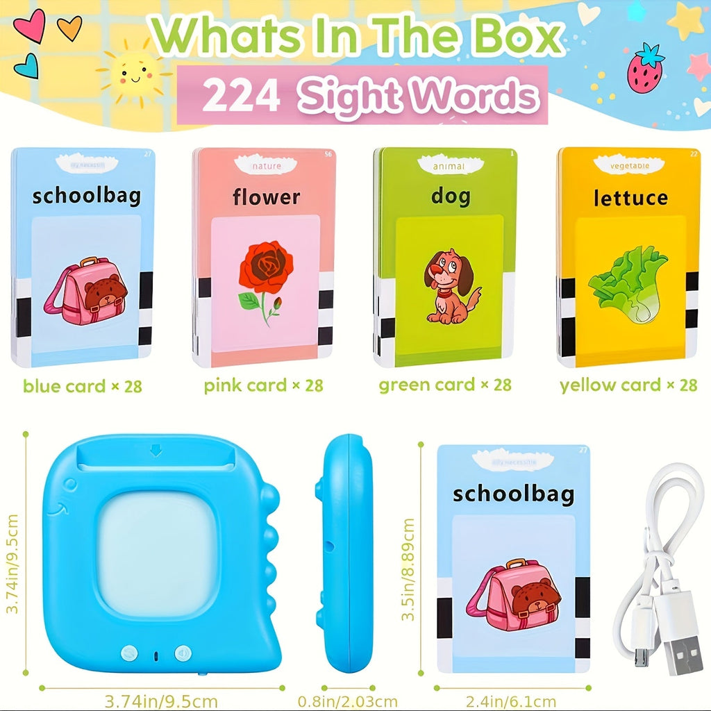 Talking Flash Cards for Toddlers Kids 224 254 510 Words Electronic Language Learning Speech Therapy Sensory Educational Toy for Preschool Boys Girls Ages 3 4 5 6 Autism Learning Gift Blue Green Pink