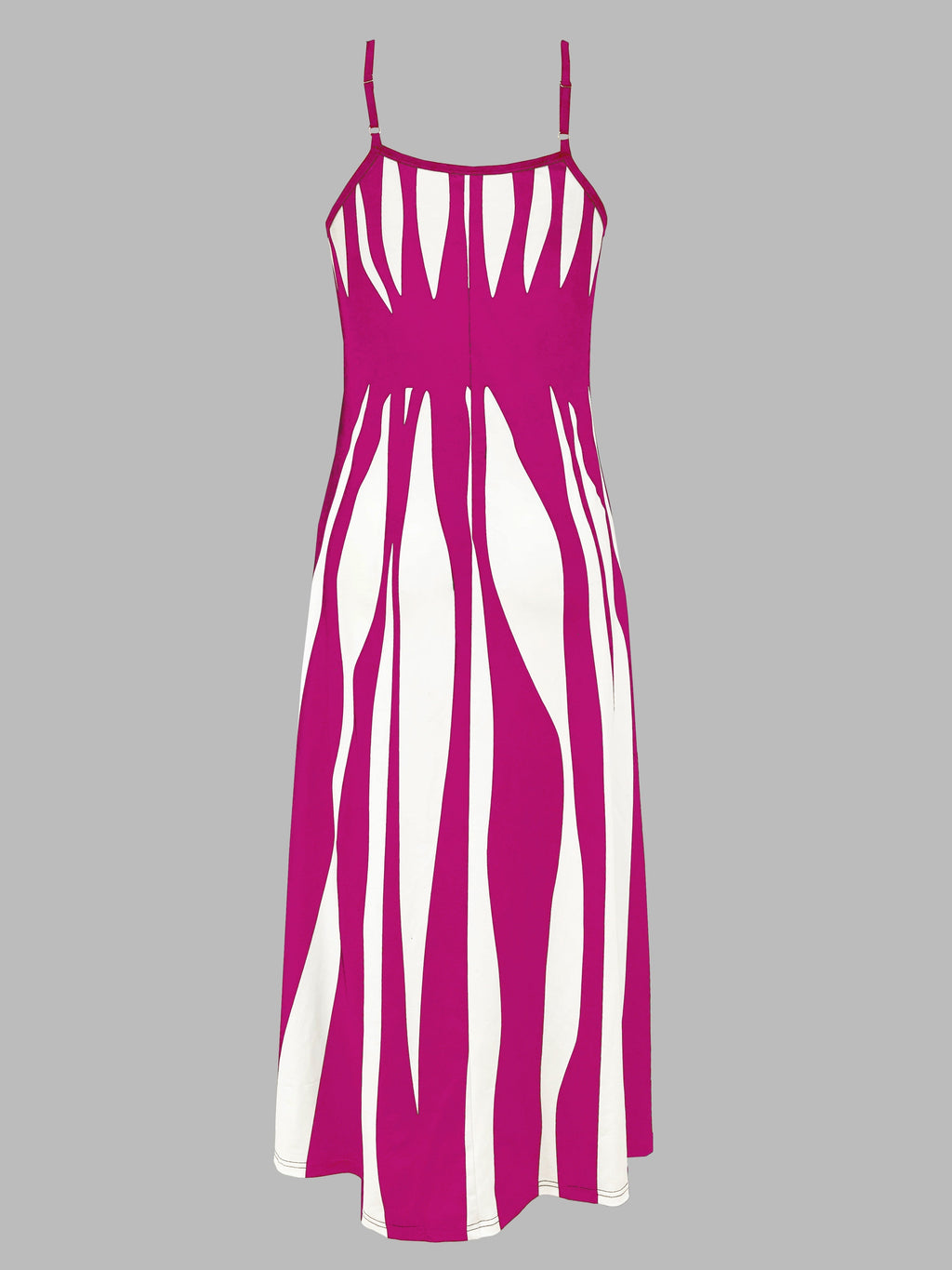 Women's V-Neck Spaghetti Strap Printed Casual Dress – 100% Polyester Knit Stretch Midi Dress for Spring Summer Fall Winter All Seasons