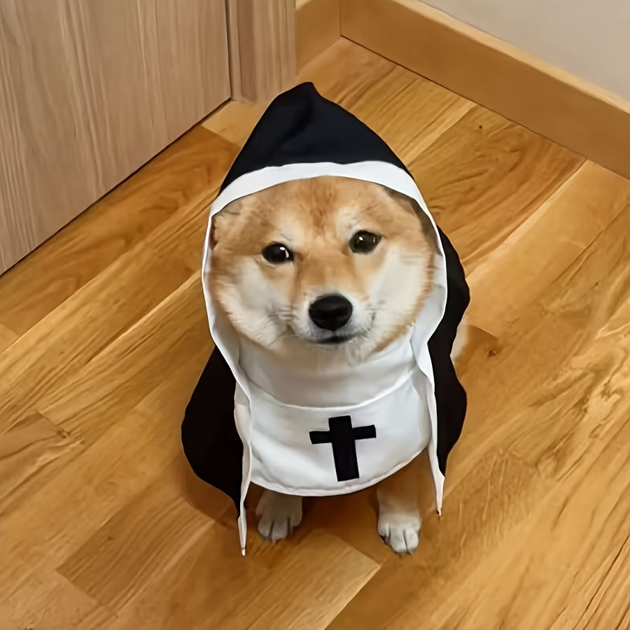 Pet Halloween Nun Costume - Funny Cosplay Photo Prop for Small to Medium Dogs & Cats, Cute Role-Play Dress-Up Outfit, Thin & Breathable, Sizes S/M/L