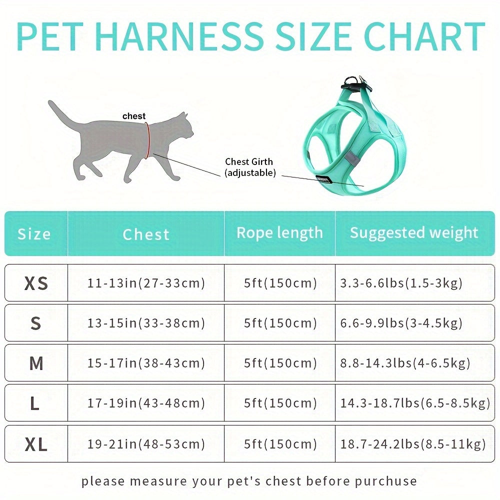 Cat Harness and Leash Set for Walking, Escape-Proof Adjustable Soft Cat Vest Harness with Reflective Strips - Comfortable Outdoor Cat Walking Jacket in 5 Colors & Sizes XS-XL