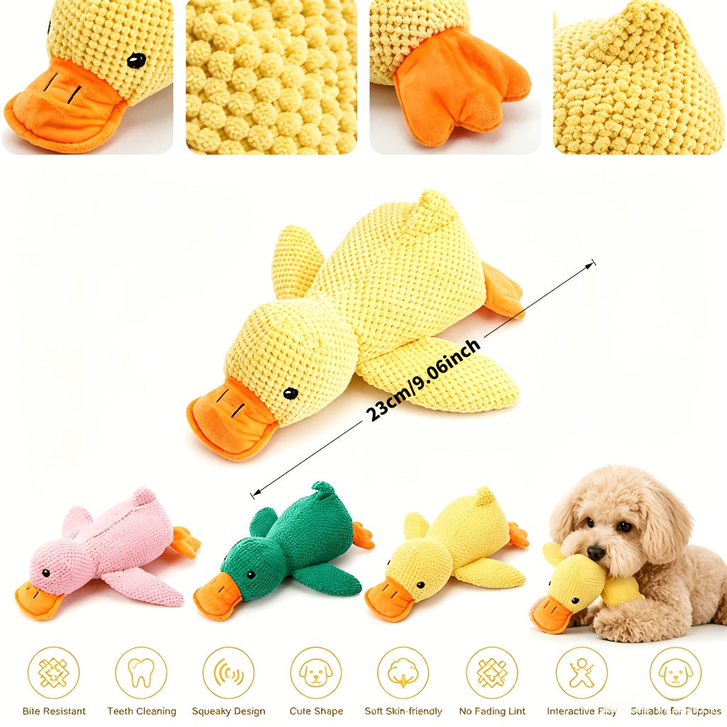 Duck Plush Squeaky Dog Toy 9" - Interactive Chewable Stuffed Animal for Dogs & Cats, 3 Colors, Bite-Resistant Squeak Toy for All Breeds, Cute Soft Pet Plush Toy for Play & Comfort