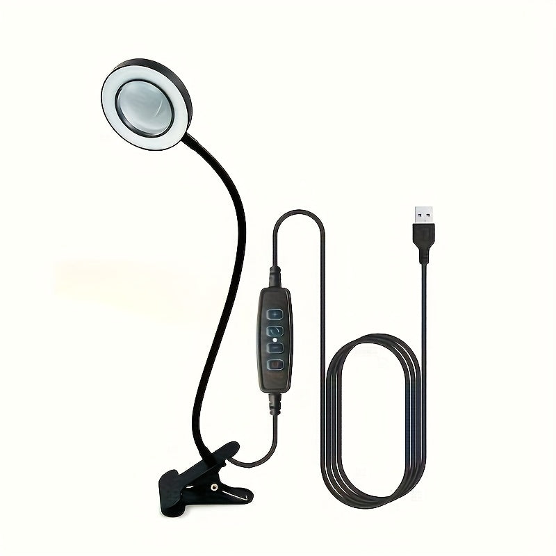 Diamond Painting Magnifier LED Clamp Lamp 10X Hands-Free 5V USB 3 Color Modes 10 Brightness Levels 18'' Flexible Gooseneck for Crafts Sewing Jewelry Making Embroidery Reading Hobby Desk Light